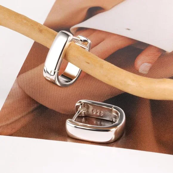 925 Sterling Silver Earrings Small Chunky Silver Earrings for Women Tren… - Picture 6 of 6